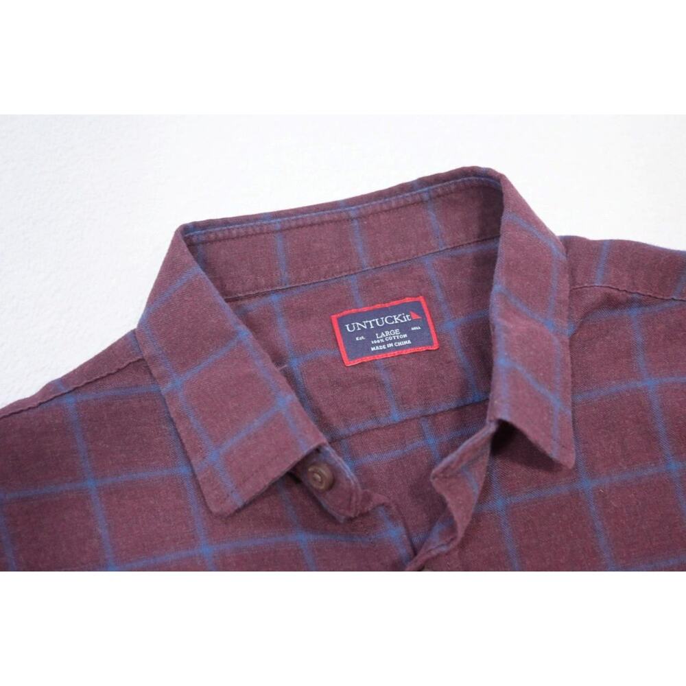Untuckit Designer Dress Shirt Plaid Casual Button Up Mens‎ Size Large